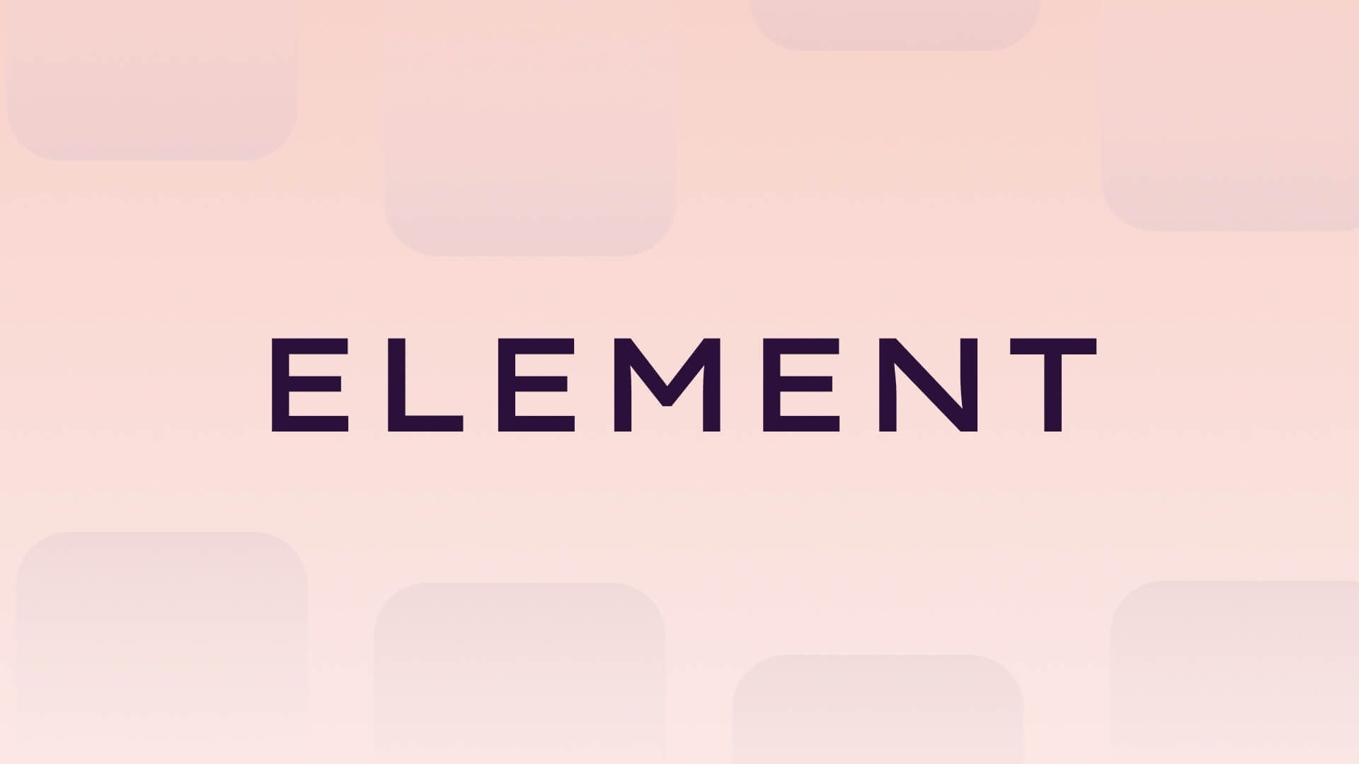 Schriftzug ELEMENT in dunkelvioletten Großbuchstaben auf hellrosa Hintergrund mit Kachelumrissen